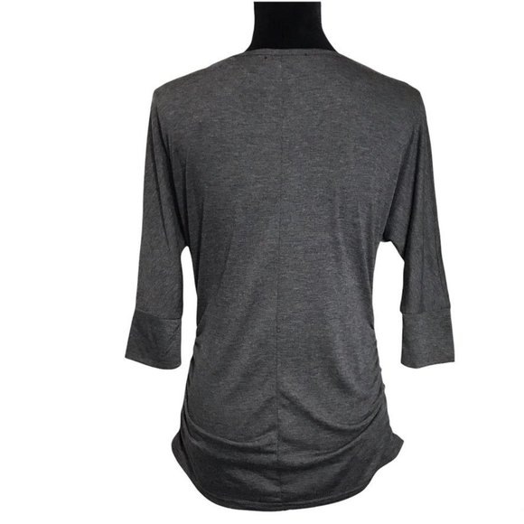 FancyQube 3/4 Sleeve Ruched Top in Dark Gray - Size Large - Picture 3 of 7